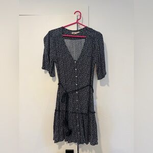 Faherty Navy Floral Button-Front Mini Dress